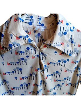 True Vintage Girls 8/10 Top 1970s Disco Print Shirt Whimsical Tree House Boho